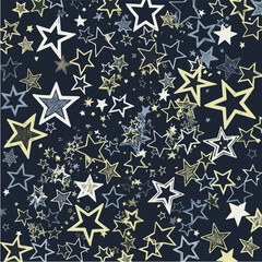 Hand-Drawn Sketchy Stars Pattern on Dark Blue Background