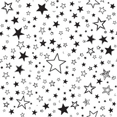 Seamless Hand-Drawn Star Pattern in Black and White