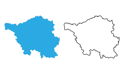 Saarland state map, Germany. Map with detailed outlines and blue silhouettes