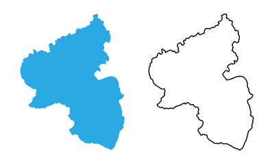 Rhineland Palatinate state map, Germany. Map with detailed outlines and blue silhouettes