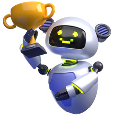 3D Robot Lifting Trophy Illustration