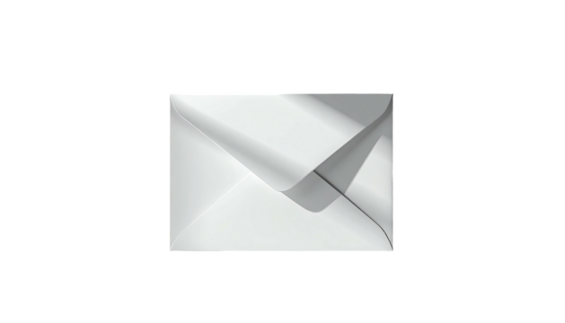 A clean, white envelope, sharply folded, casts a subtle shadow on a plain background