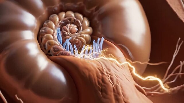 Close-up of delicate inner ear structures, showcasing intricate biological design and sensory reception.