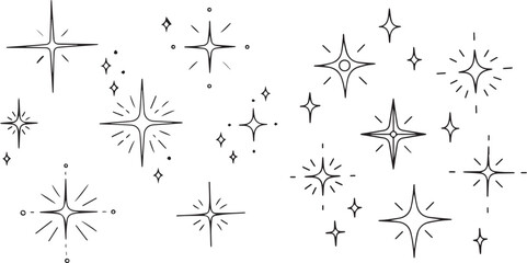 Hand-Drawn Sparkle and Star Doodle Collection on White Background