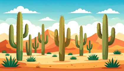 Desert Landscape with Cacti.