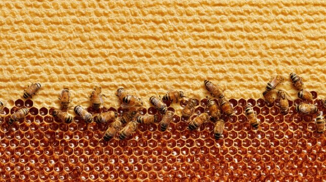 abeilles sur un rayon de miel dor&eacute;