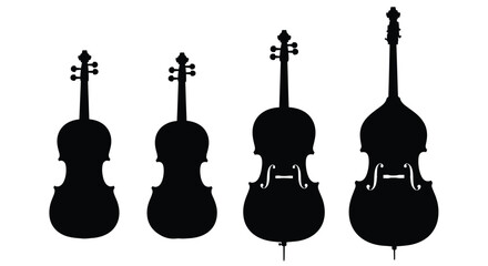 Silhouettes of violin viola cello and double bass family of stringed instruments vector