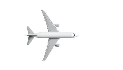 Overhead view of a white passenger jet, isolated on black background; simplistic, clean lines
