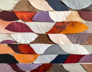 Layered dried leaves in various colors