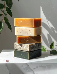 Stack of colorful, textured soaps