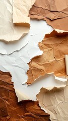 Crinkled paper pieces in varied beige and brown tones