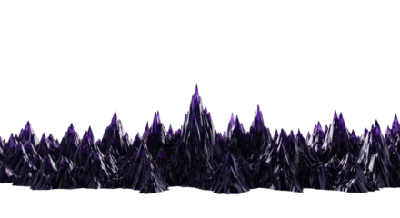Jagged deep violet-black crystalline peaks on a transparent background, vast copy space above, dramatic rim lighting, sharp focus, otherworldly alien landscape concept
