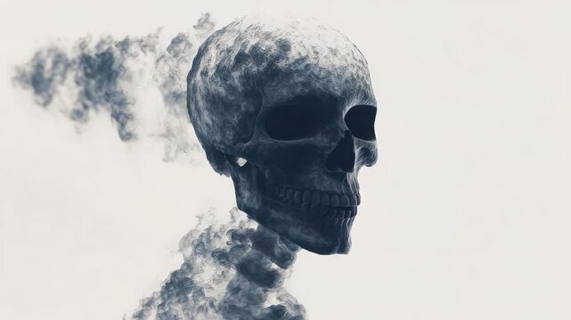 Outline of a Skull and Bones With Smoke Effect is Visually Striking and Explores Themes of Life and Death