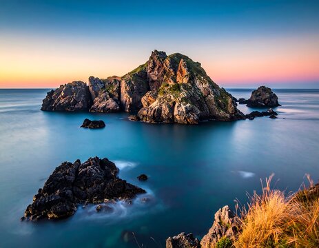 Rocky island at sunrise
