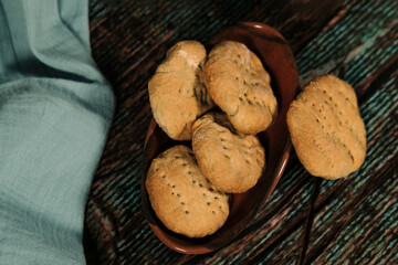 homemade cookies or bisquits for cozy autumn evening or morning hot beverages