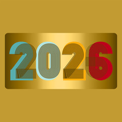 Modern cover background with colorful 2026 number on golden foil  background. Graphic design vector illustration for Happy New Year Christmas Banner Greeting Card Invitation Poster Flyer Party Symbol