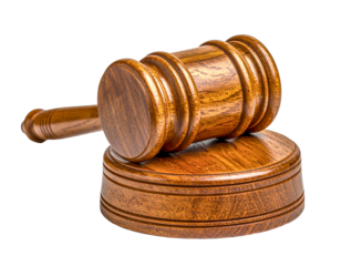 Wooden gavel law justice court legal auction judge hammer authority rule on transparent background