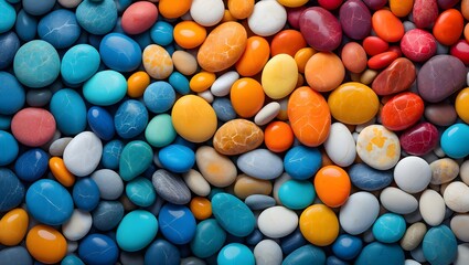 Colorful pebbles arranged in gradient pattern for artistic background and wallpaper use