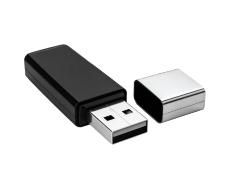 Black usb drive flash memory stick storage technology portable data on transparent background