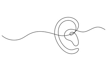 Obraz premium Ear symbol one line art minimalist outline vector isolated abstract design illustration 