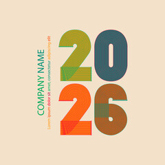 Retro cover with colorful 2026 number on beige background. Graphic design vector illustration for Banner Poster Flyer Icon Symbol Sign Event Brochure Magazine Template Post Story Social media Company