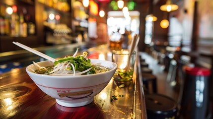 Fototapeta premium Authentic Vietnamese Pho Recipe: How to Make Delicious Beef Pho (Pho Bo) & Chicken Pho (Pho Ga) at Home with Fresh Herbs, Rice Noodles, and Rich Broth – Explore Traditional Vietnamese Cuisine Tips for
