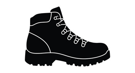 Simple black and white illustration of a single hiking boot side view