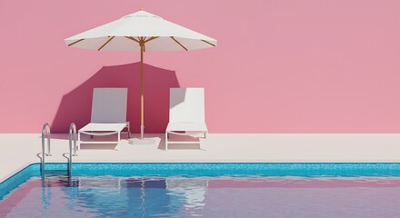 Serene Poolside Escape: Minimalist Pink and White Summer Scene