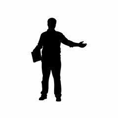 Counselor encouraging group with open arms gesture white background silhouette