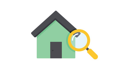 A green house icon is being examined with a magnifying glass