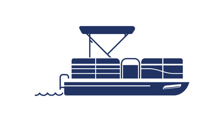 Simple illustration of a dark blue pontoon boat on water waves © Tm Studio