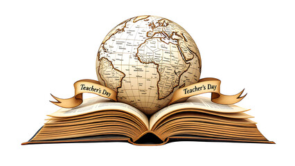 Teacher's Day Globe and Open Book, isolated on transparent background