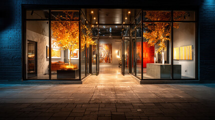 Fototapeta premium Celebrate a golden autumn and prepare for the happy holidays with a cozy storefront view.
