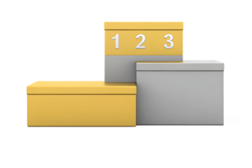 Award Podium with Gold and Silver Boxes and Numbered Top Tier winner first place isolated on a transparent background