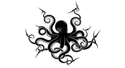 Majestic sea creature, meticulously crafted octopus design with intricate tentacle detailing and © Aziz