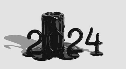 Monochromatic celebration new year with abstract candle art featuring 2024 number display