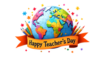 Happy Teacher's Day Globe Illustration, isolated on transparent background