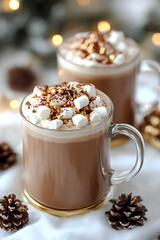 Holiday Hot Chocolate with Marshmallows and Pinecones