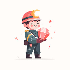 Happy miner child proudly displays a large, sparkling pink gemstone.
