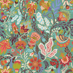 Detailed Folk Floral Seamless Pattern