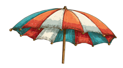 Retro style beach umbrella sticker illustration perfect for summer designs.