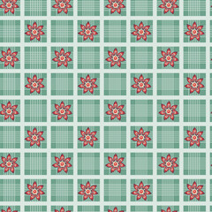 Grid Background Floral Seamless Pattern