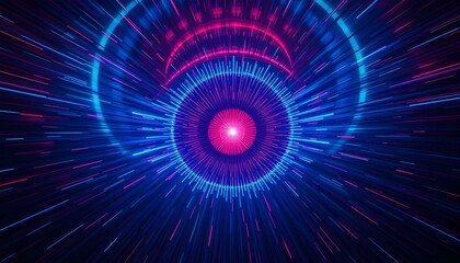 Obraz premium Abstract digital art design with concentric rings of vibrant neon colors.