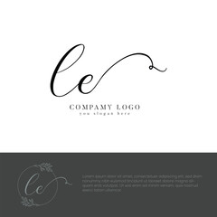 le initial letter handwriting signature and botanical logo