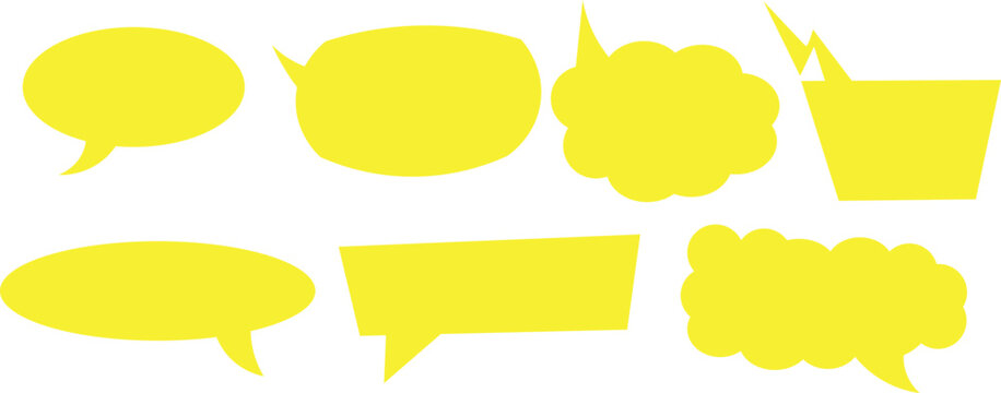 Several different yellow speech bubbles are displayed on the white background for text inclusion