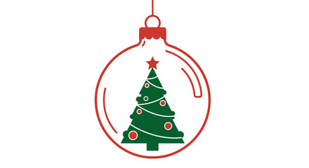 Festive christmas tree inside an ornament with a minimal design and red accents