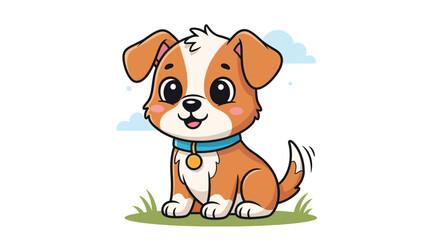 Adorable cartoon puppy with big eyes and a wagging tail full of joy and happiness