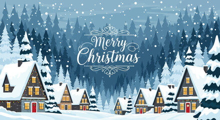 Magical Christmas Village Scene with Snow-Covered Houses and Festive Holiday Spirit