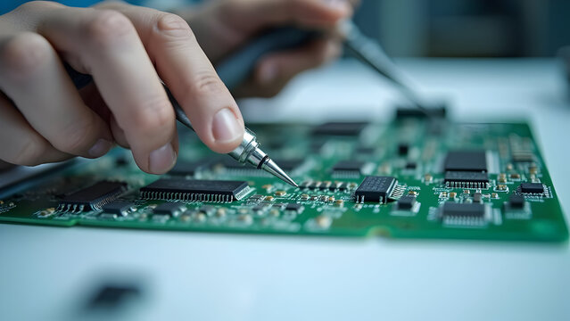 EMC Testing Green Circuit Board With Measurement Probes