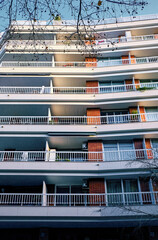Modern apartment buildings with balconies in Barcelona, Spain